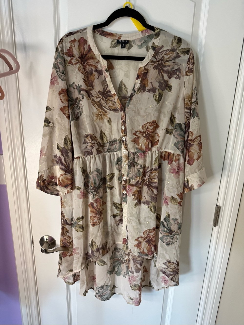 torrid Cream Midi tunic top with Multicolor Floral Print